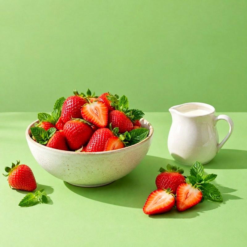 A bowl of strawberries and mint
